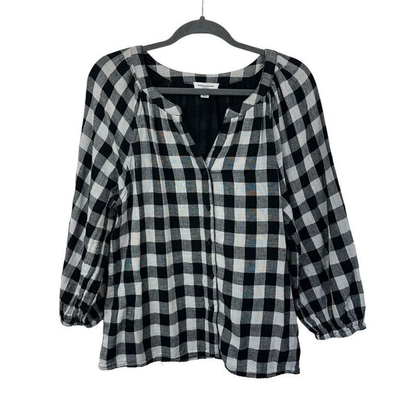 Beachlunchlounge Women's Double Layere Buffolo Print Butotn Front Blouse, M - Picture 1 of 10